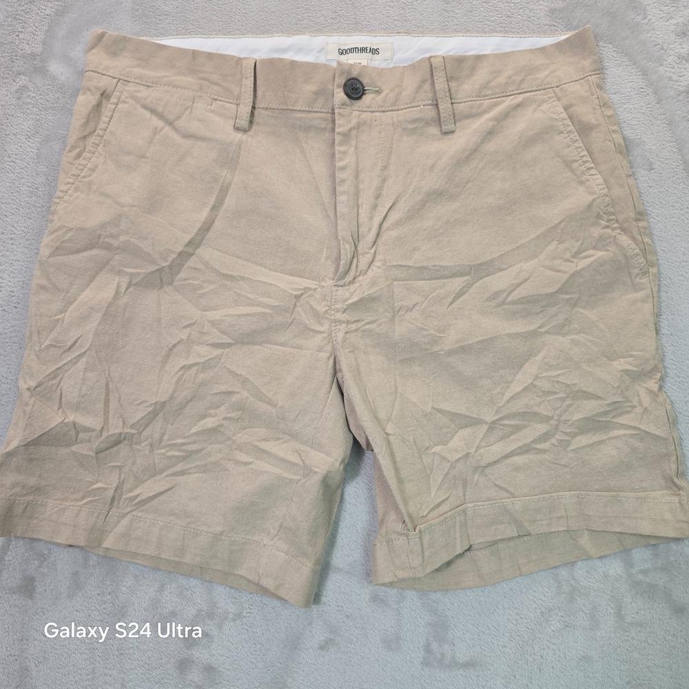 Goodthreads Mens Chino Shorts 31W Beige Stretch Flat Front MGT60019SP18